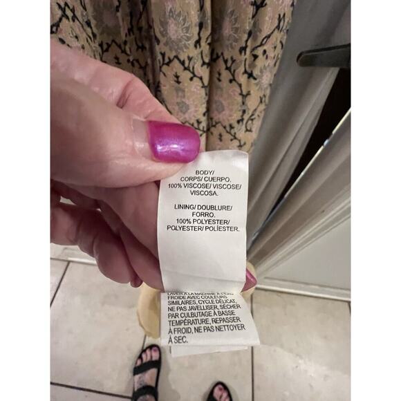 Lucky Brand Tan Pink Floral Maxi Dress Size M Pockets Lined Elastic Waist Boho - Picture 7 of 8